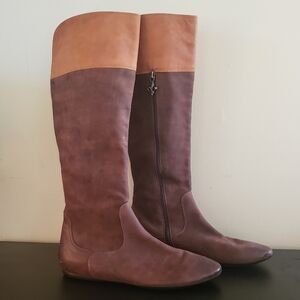 🏷Donald J Pliner Hedda Two Tone Italian Brown Leather Knee High Riding Boots 8M